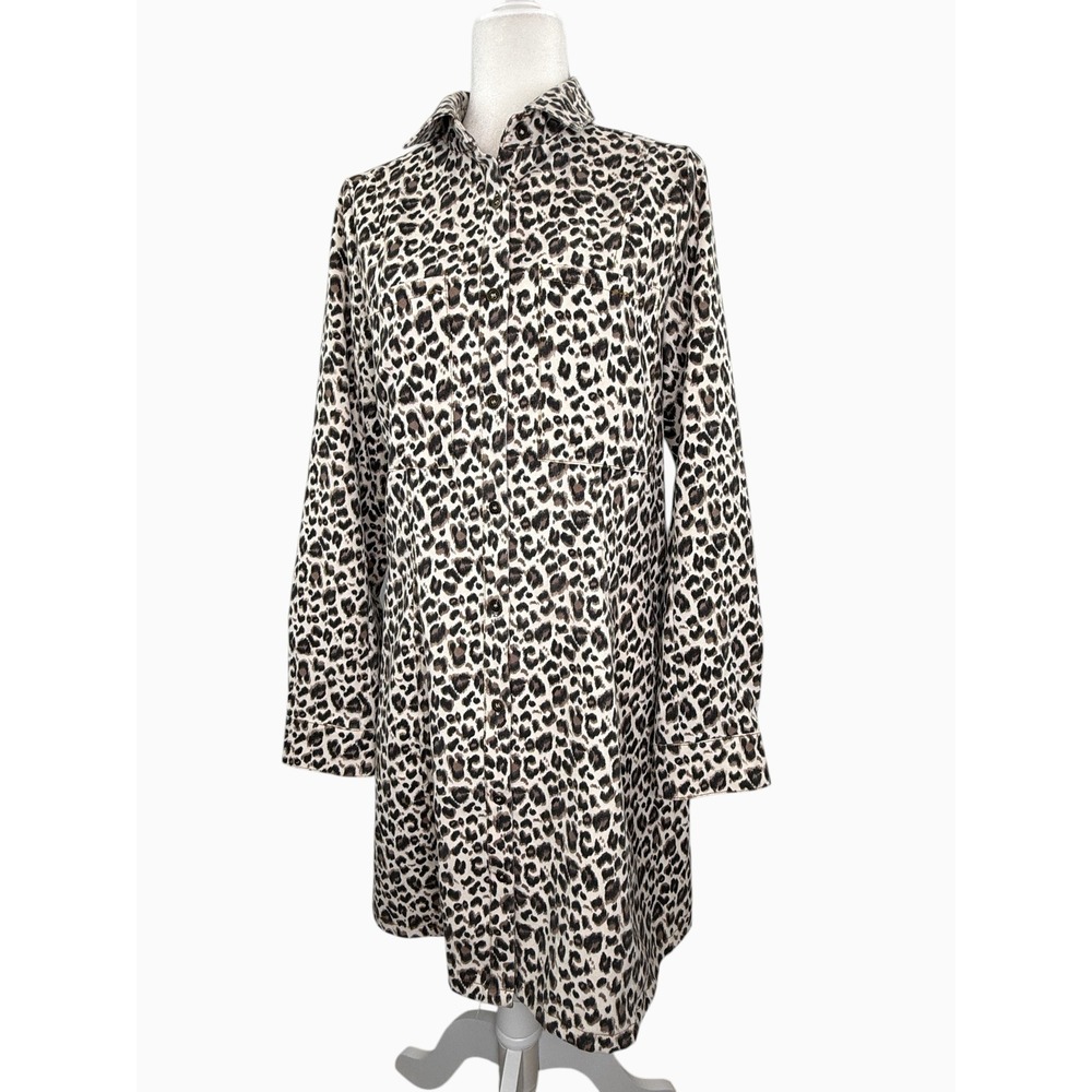 Umgee Women's M Leopard Print Button Front Long Sleeve Shirt Dress A6170 NWOT
